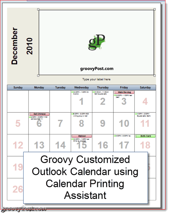 Asistent tisku kalendáře Outlook 2010