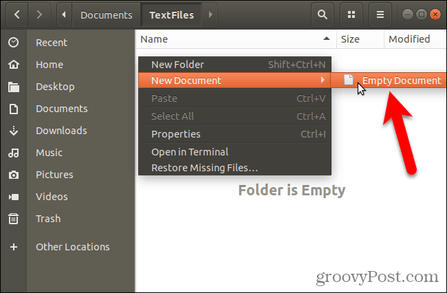 Vytvořte nový, prázdný dokument v Nautilusu v Ubuntu Linuxu