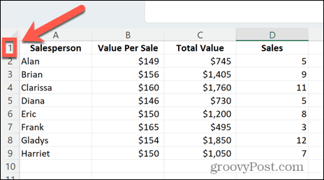 excel první řádek