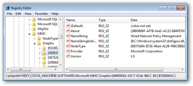 Klíče registru konzoly Microsoft Management Console
