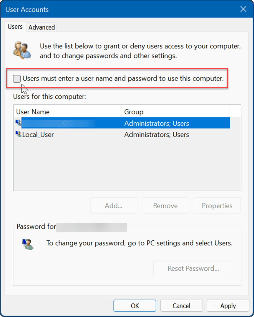 automatické přihlášení do Windows 11