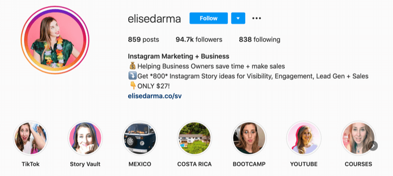 Elise Darma Instagramový profil
