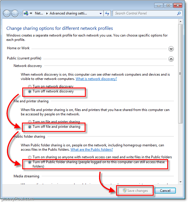 Jak zakázat sdílení souborů a zjištění sítě v systému Windows 7