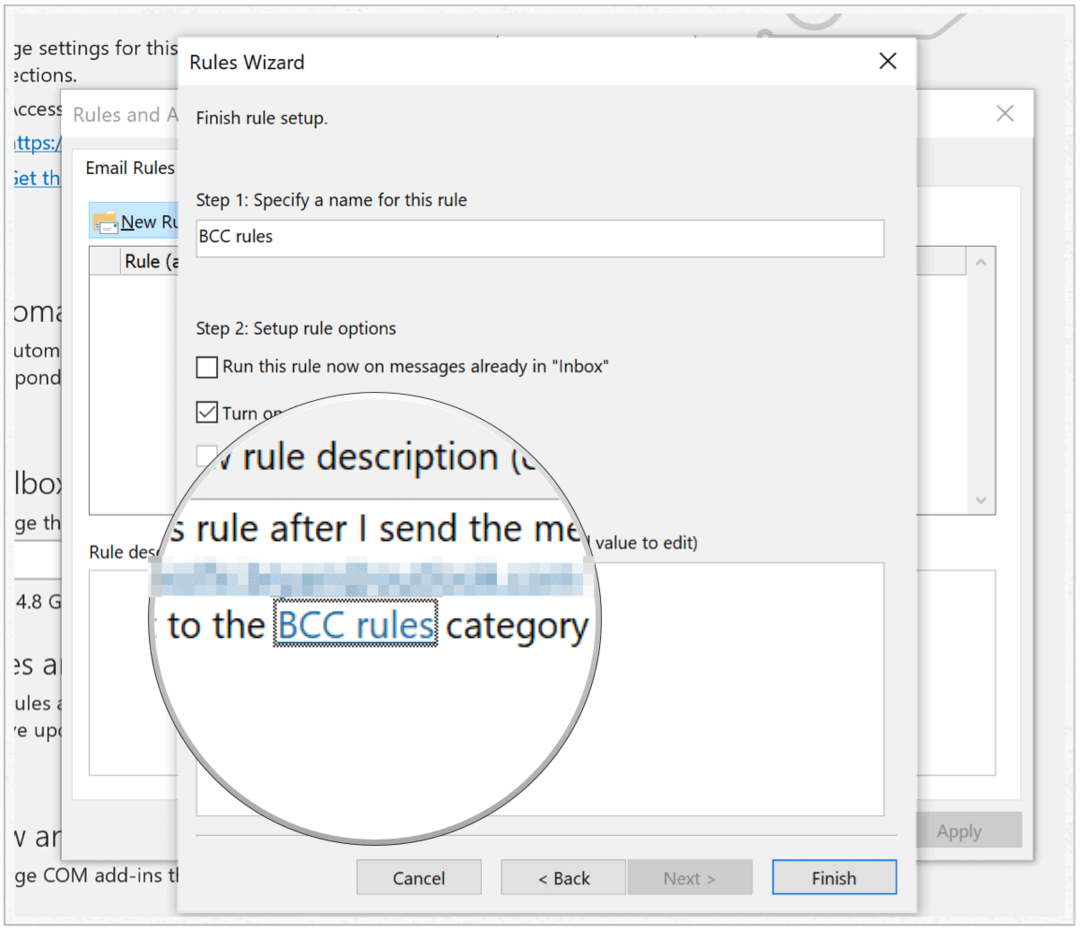 Microsoft Outlook dokončí vytváření pravidel