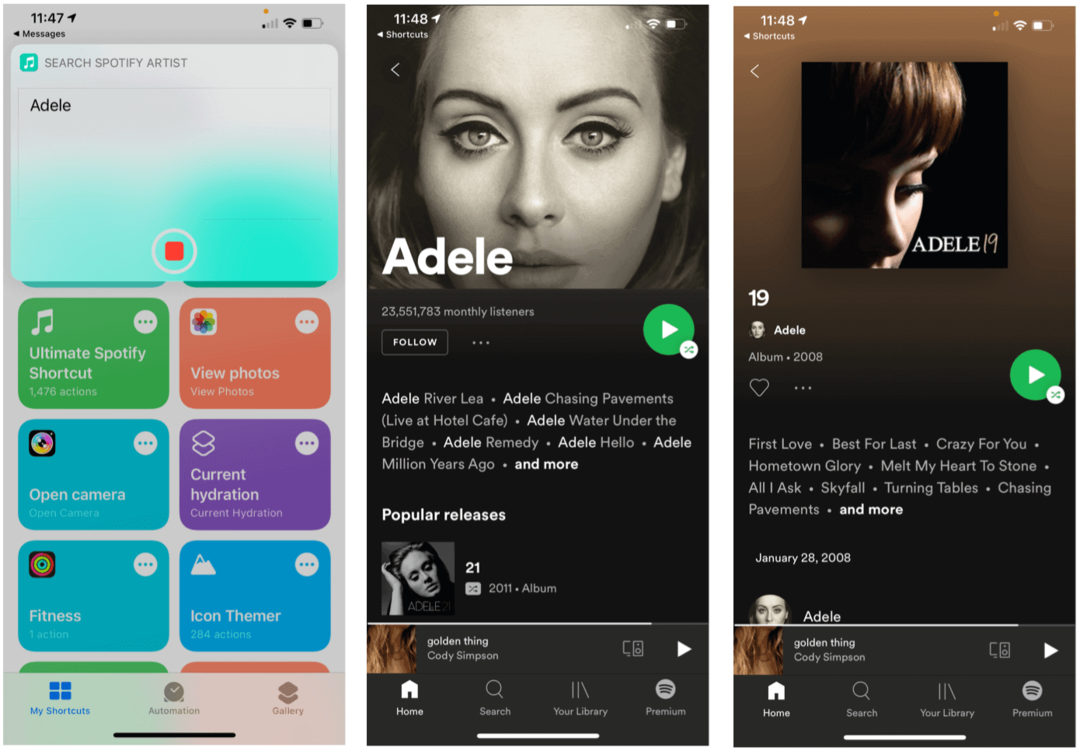 Zkratky Siri pro vyhledávacího umělce Spotify Siri