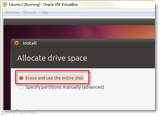 vymazat a použít celý disk pro ubuntu