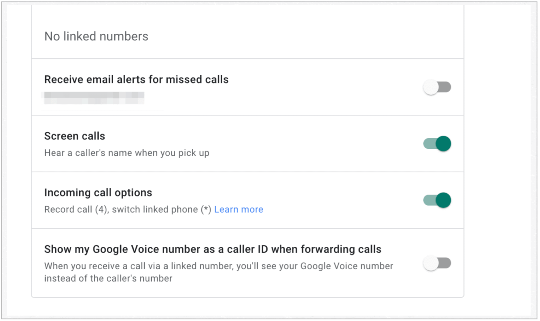 Možnosti příchozího hovoru Google Voice