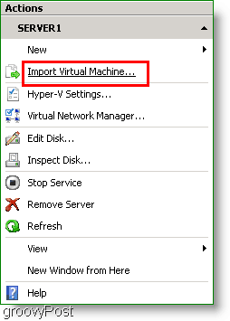 Hyper-V Manager importuje virtuální stroj