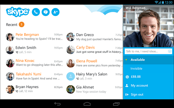 Skype 4.4 pro Android přichází s novým vzhledem tabletu