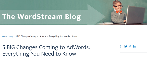 Příspěvek funkcí Google AdWords na blogu WordStream byl jednorožec.