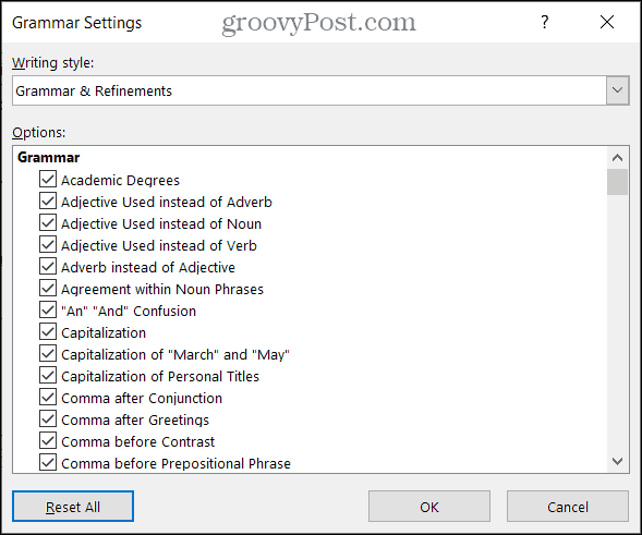 Nastavení gramatiky v aplikaci Word ve Windows