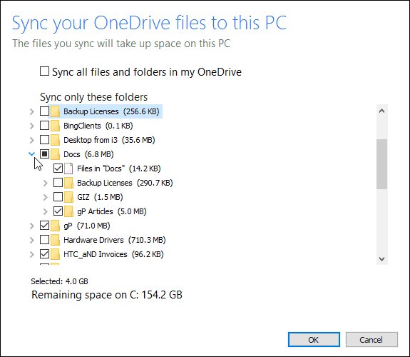Jak vybrat synchronizaci složek OneDrive v okně 10