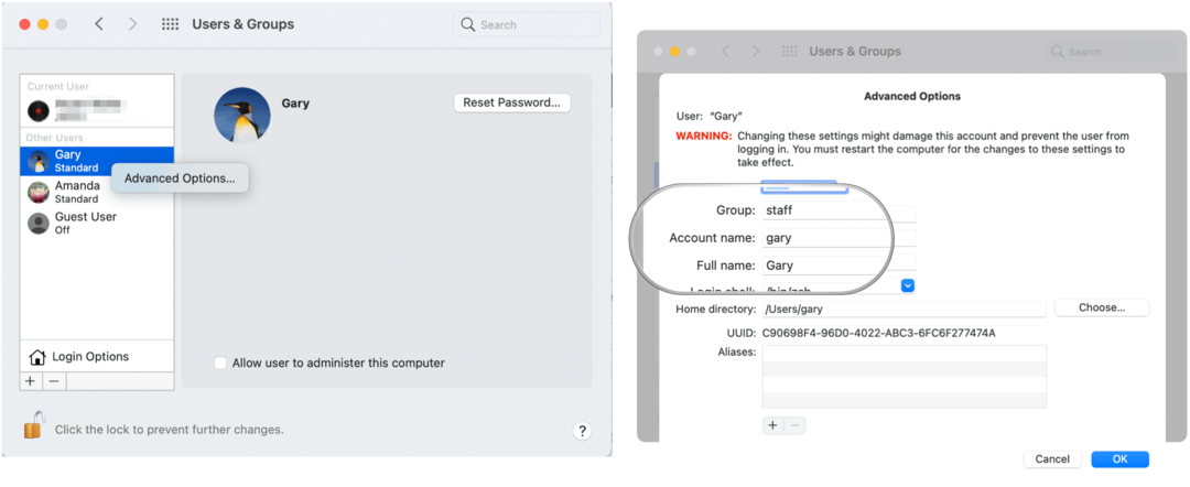 Skrýt uživatelské účty v systému Mac Název účtu Mac