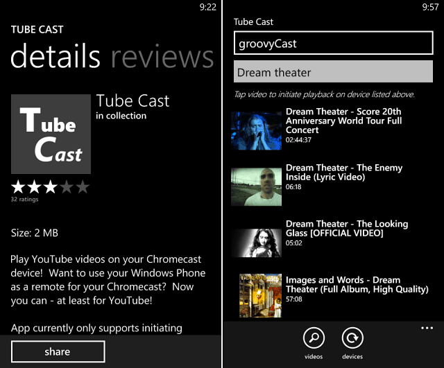 Odesílání videí YouTube do zařízení Chromecast z Windows Phone