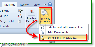 Snímek obrazovky aplikace Outlook 2010 - dokončete a sloučte a odešlete e-mailové zprávy