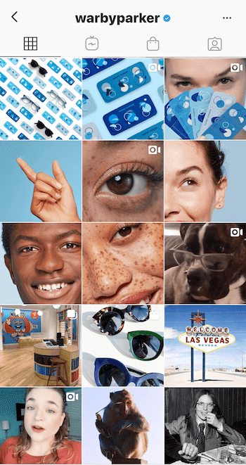 Instagramový obchodní profil pro Warby Parker