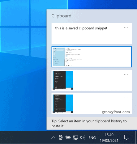 Panel schránky Windows 10