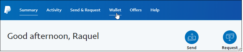 V PayPal klikněte na kartu Peněženka