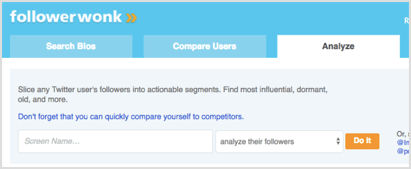 Hledání FollowerWonk pro analýzu následovníků uživatele Twitteru